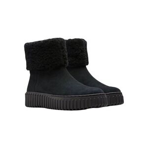 Clarks Cozy Fur Black Suede Lug Sole Booties Boots Torhill Turn Size 8 New